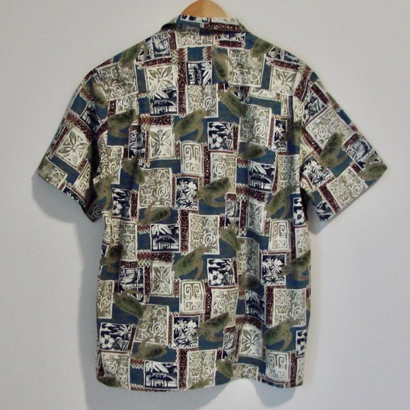 Hawaiian Short Sleeve Shirt Turtles Palm Trees Blue Green Made in Hawaii Size XL - Picture 10 of 12